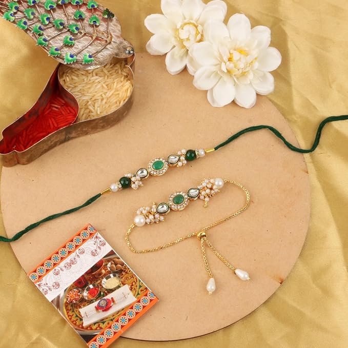 Rakhi for Brother & Bhabhi Rakhi Lumba Set for Bhai Bhabhi Rakhi Gifts for Bhai with Roli Chawal & Card Rakshabandhan Gifts for Brother