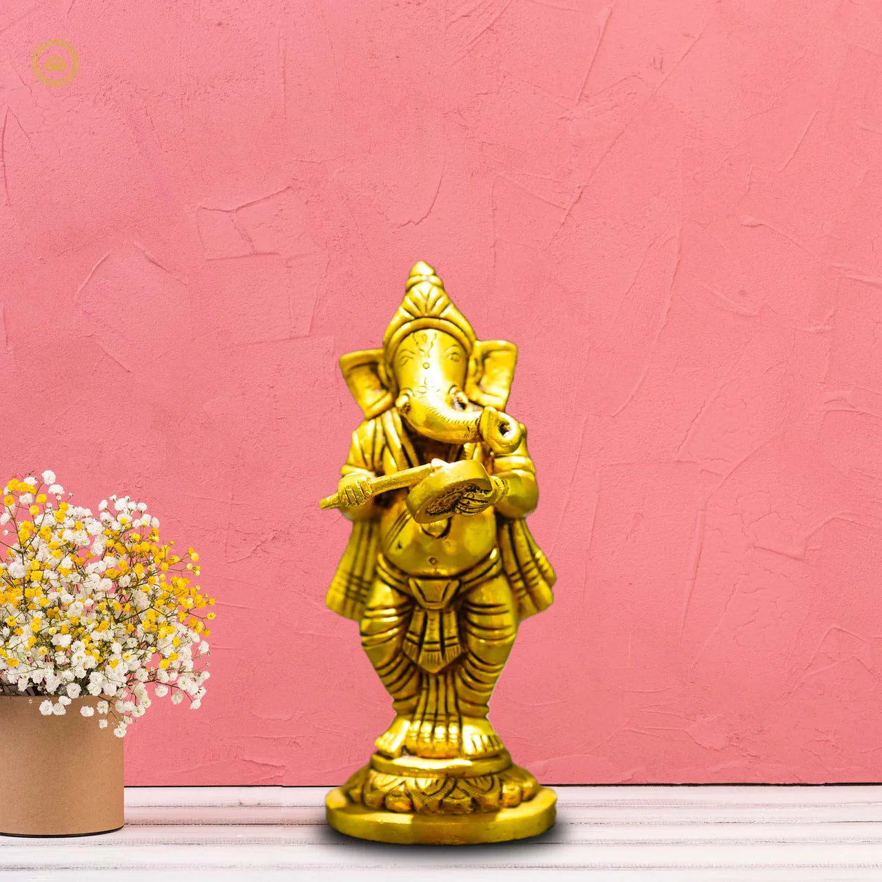Ganesha Playing Gong Bell Brass Idol - Embrace Prosperity and Joy in Your Home Mytrendzcart