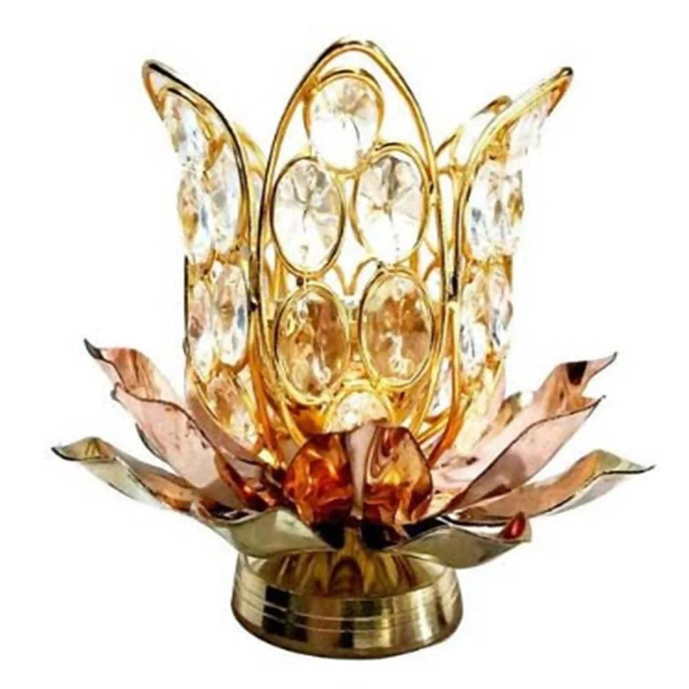 Puja N Pujari Brass Lotus Shape Crystal Akhand Diya Mytrendzcart