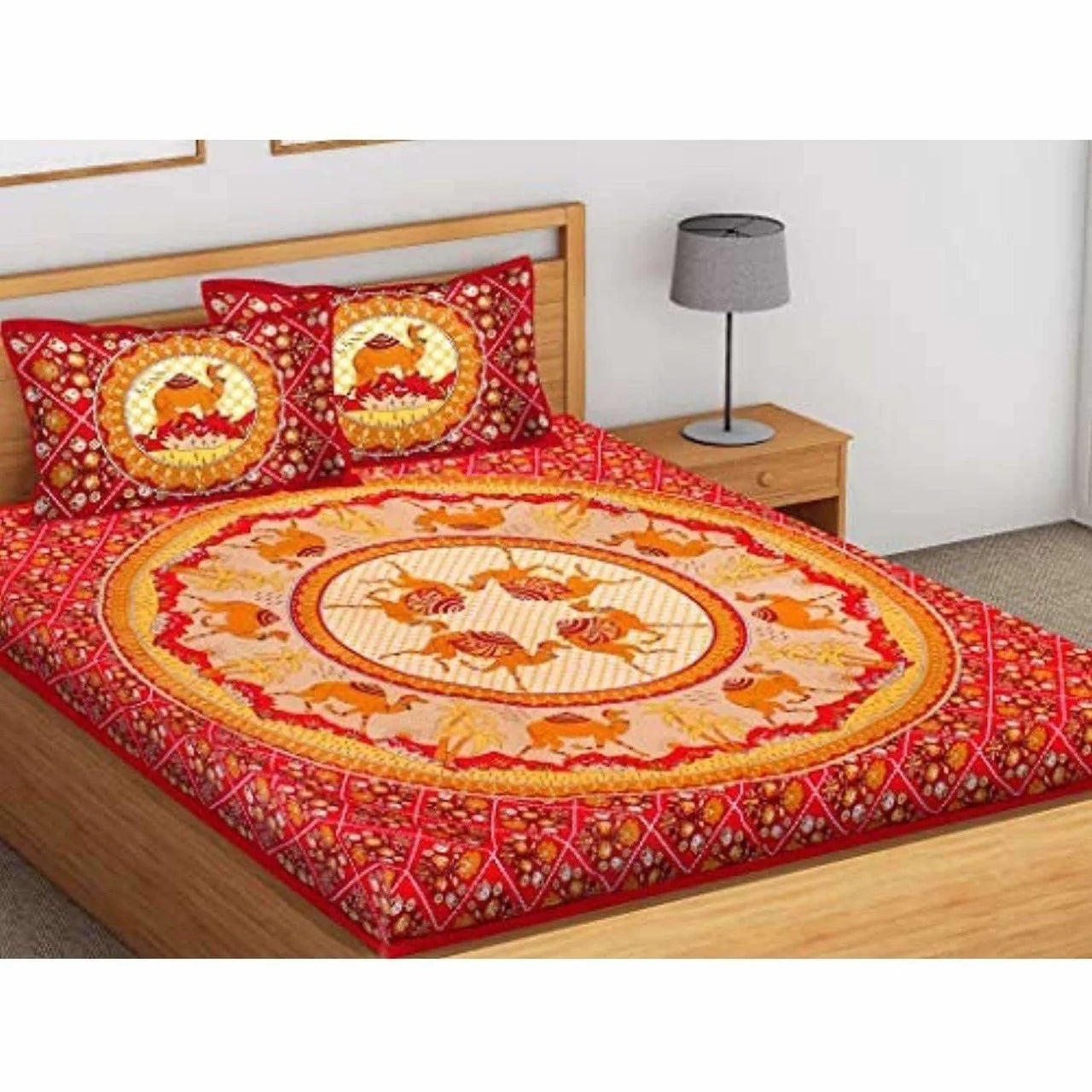 Printed Cotton King Size for Double Bedsheet with 2 Pillow Covers Red Color Mytrendzcart