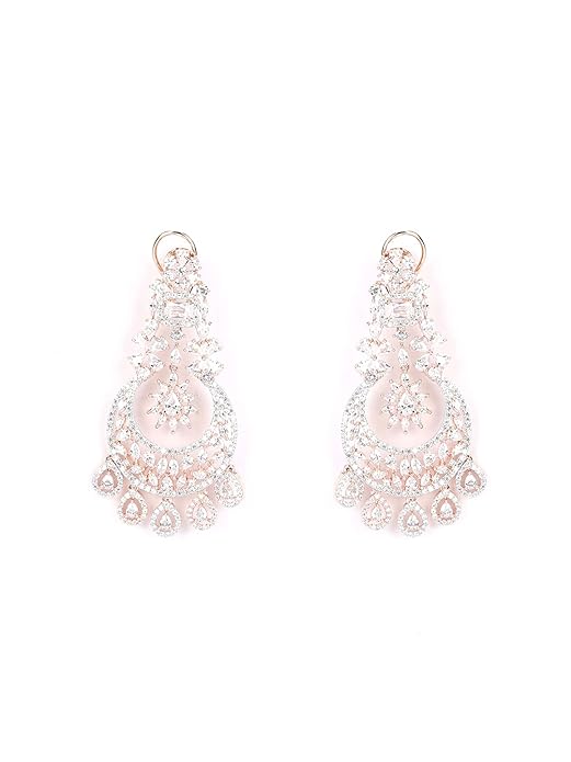 Priyaasi Rose Gold-Plated American Diamond Earrings for Women | Stylish Hoop Earrings for Women in Floral Design Mytrendzcart