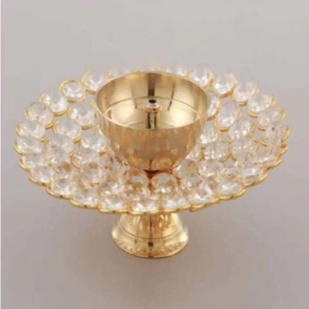 Puja N Pujari Brass Crystal Lotus Akand Diya Mytrendzcart