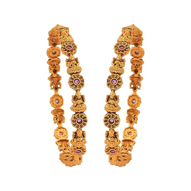 Kushal's Fashion Jewellery Ruby Gold Plated Ethnic Antique Bangles - 412259 Mytrendzcart