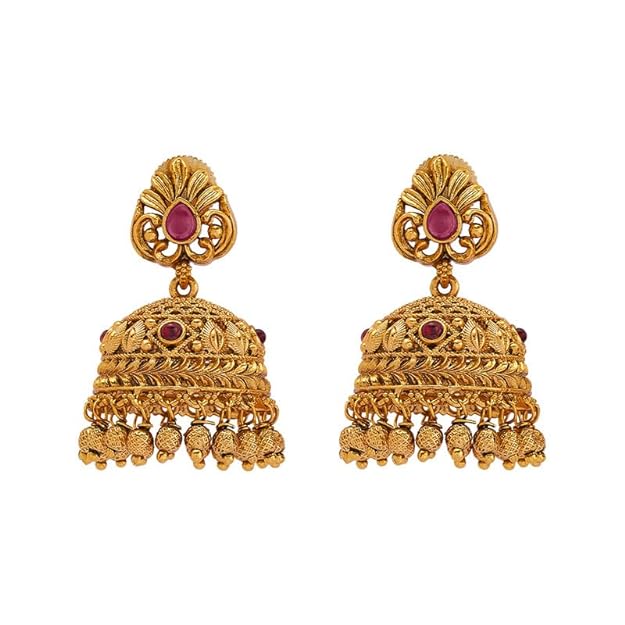 Kushal's Fashion Jewellery Ruby Gold Plated Ethnic Antique Earring - 412845 Mytrendzcart