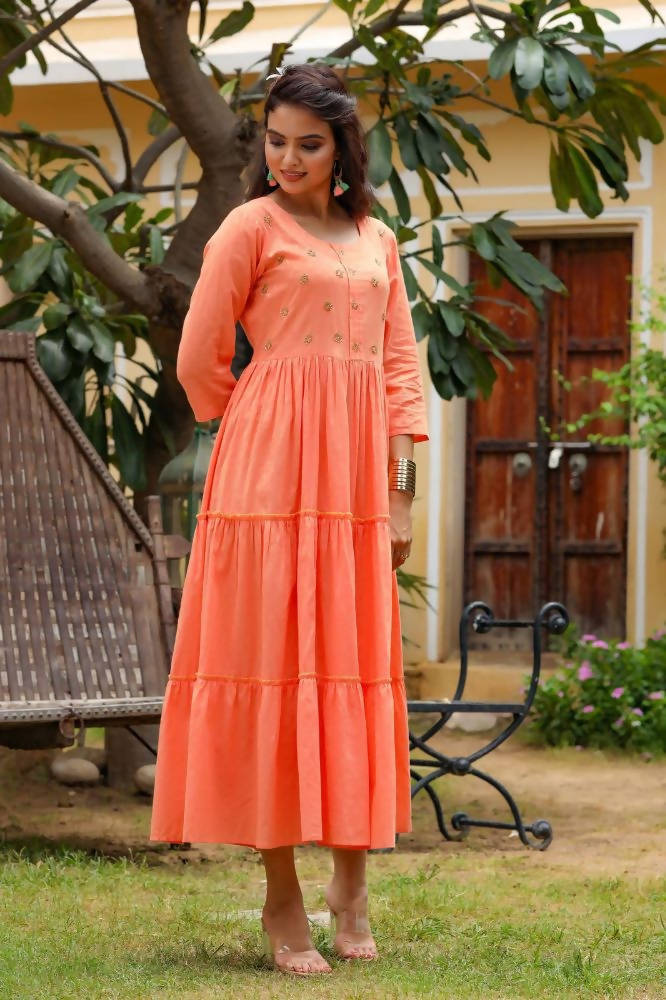 Yufta Peach Cotton Dobby Dress -3XL Mytrendzcart