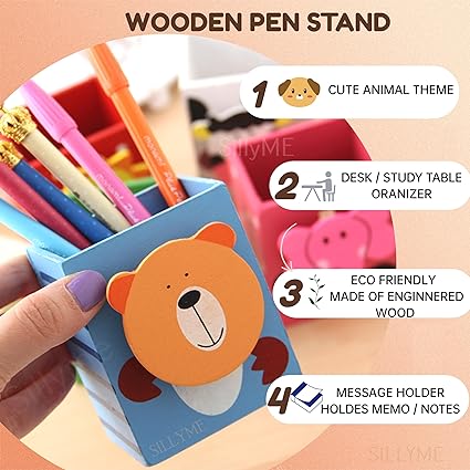 SILLYME Wooden Pen Box Return Gifts for Birthday for Kids Party- 12pcs | Birthday Return Gifts for Kids | Cute Animal Theme Stationery Placer Eco Friendly Bday Returns Gift Item in Bulk Mytrendzcart