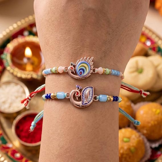 TIED RIBBONS Rakhi for Brother - Set of 2 Premium Beaded Rakhi for Brother Bhaiya Men Kids Boys with Roli Chawal - for Rakshabandhan