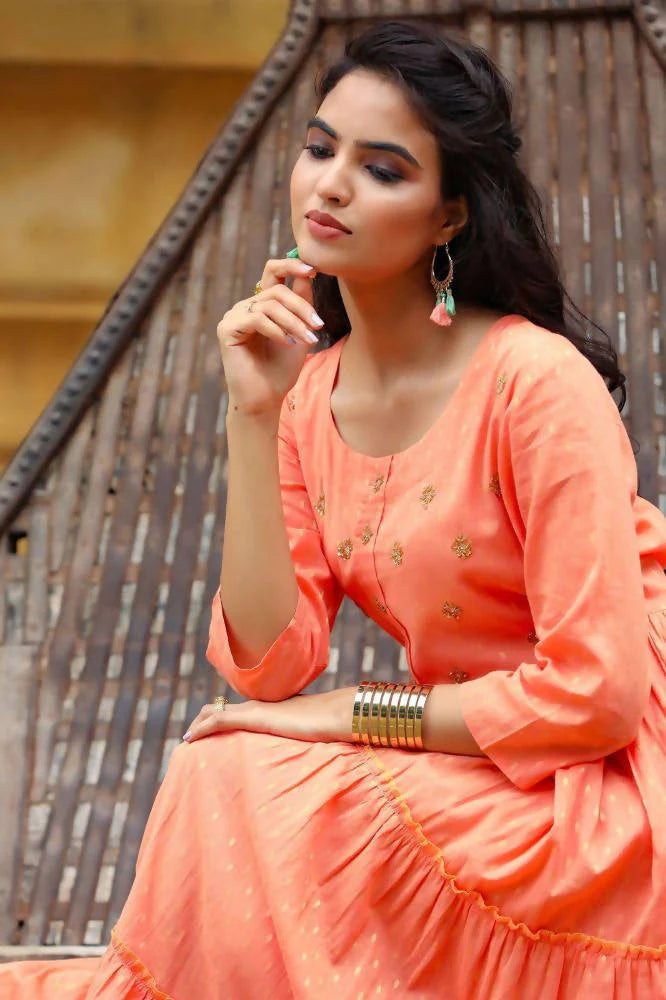 Yufta Peach Cotton Dobby Dress -3XL Mytrendzcart