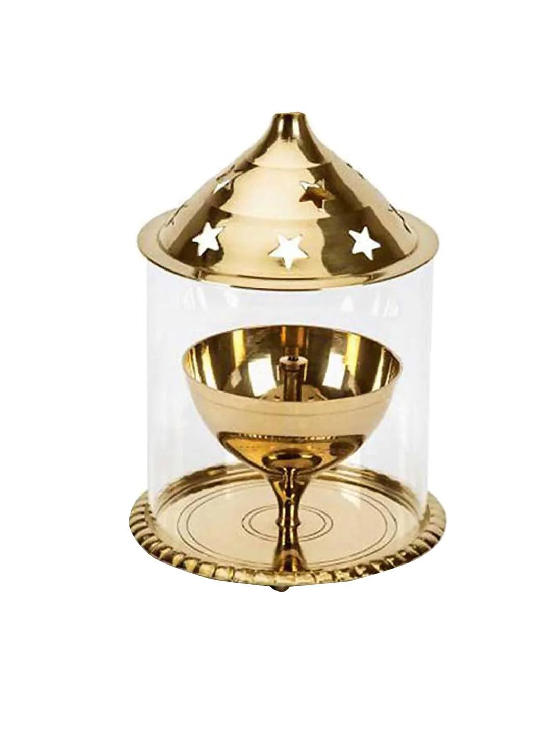 eCraftIndia Brown Brass And Glass Akhand Diya Mytrendzcart