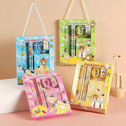 12 pcs Cute Cartoon Stationery Set - Includes Pencil scale , eraser note - Return Gifts Birthday Party for kids - Best Birthday Return Gifts for Kids in Bulk - Return Gifts for Kids Age 3 4 5 6 7 8 12 Mytrendzcart