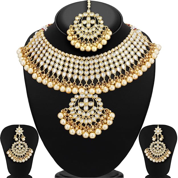 Sukkhi Trendy Kundan Gold Plated Wedding Jewellery Pearl Choker Necklace Set for Women (N73544) Mytrendzcart