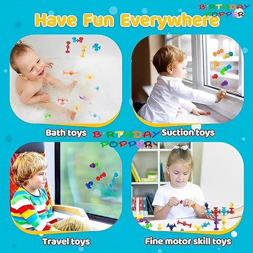 Birthday Popper Pop Suction Fidget Toys Set | DIY Building Blocks, Creativity, Mind Relax | Rich Colors Strong Suction Many Shapes | Bathtub Toy for Children Mytrendzcart