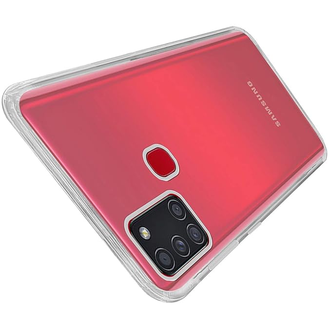 Solimo Silicone Mobile Cover for Samsung Galaxy A21S (Soft & Shockproof Back Cover with Inbuilt Cushioned Edges), Transparent, Clear - Mytrendzcart