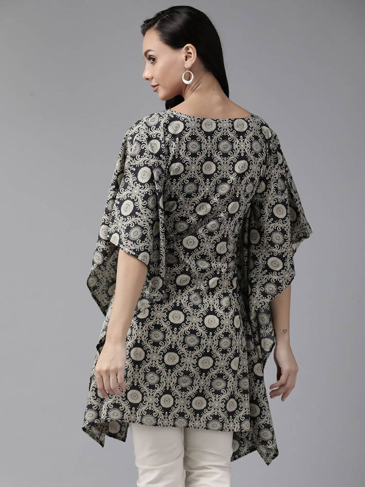 Yufta Women Black & Beige Printed Kaftan Kurta -M Mytrendzcart