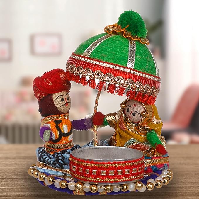JH Gallery Recycled Material Rajasthani Raja Rani Puppet | Dolls Decorative Tealight Candle Holder | Diwali Decoration Items for Home Decor | Tea Light Candle Holder(Pack of 2) Mytrendzcart