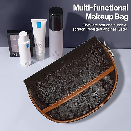 SNDIA 2-Set PU Leather Toiletry Travel Bags for Men and Women, Shaving Kit Bag, Makeup Cosmetic Pouch for Women and Men (Him & Her) Brown (18CM x 23CM x 7CM) - (24 CM x 15CM x 10CM) - Mytrendzcart