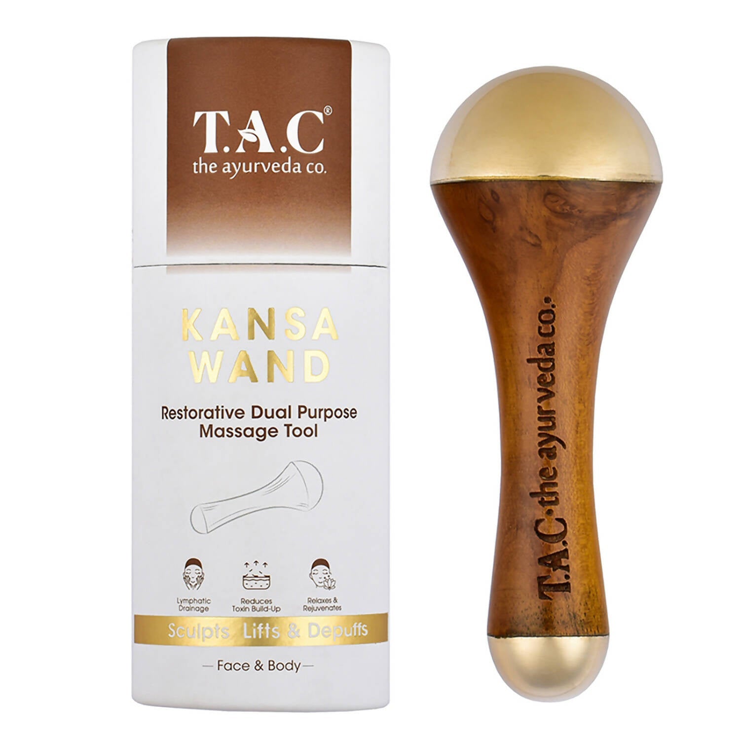 TAC - The Ayurveda Co. Kansa Wand Dual Purpose Massager Tool for Face & Body - Mytrendzcart