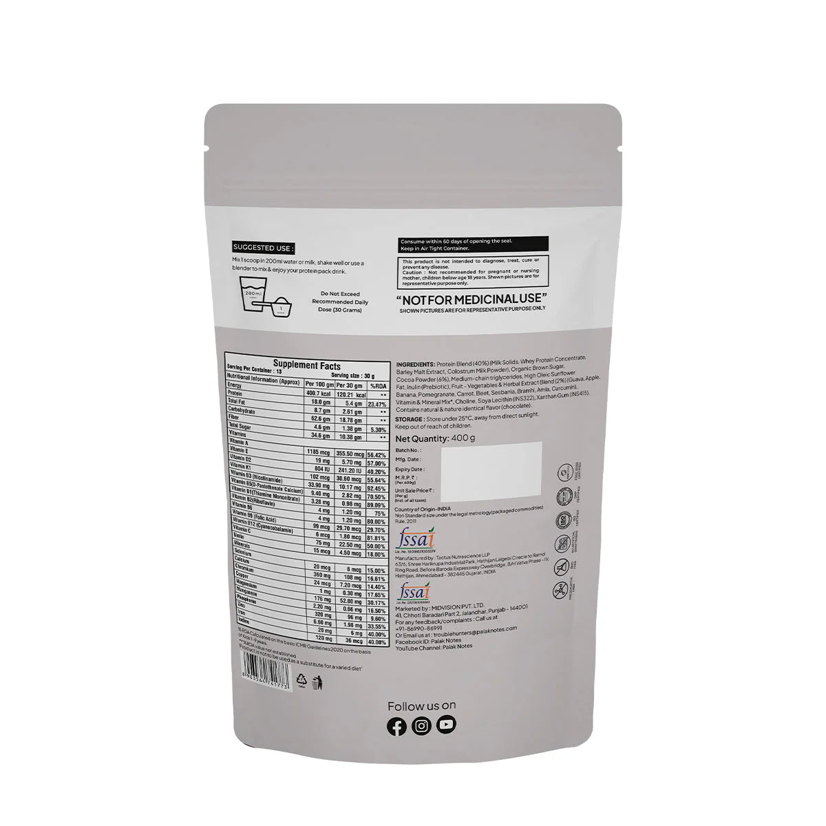 Miduty by Palak Notes Kids Chocolate Shake Powder -400 gm Mytrendzcart