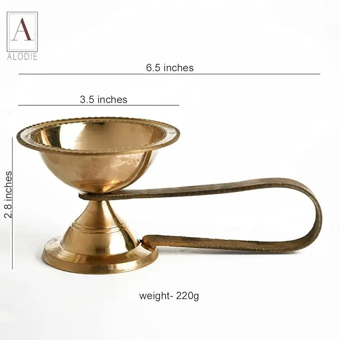 ALODIE- Kapoor dani for puja Brass | dhup dani Brass | Brass dhoop dani with Handle | Brass Kapoor Dhani with Handle - Mytrendzcart