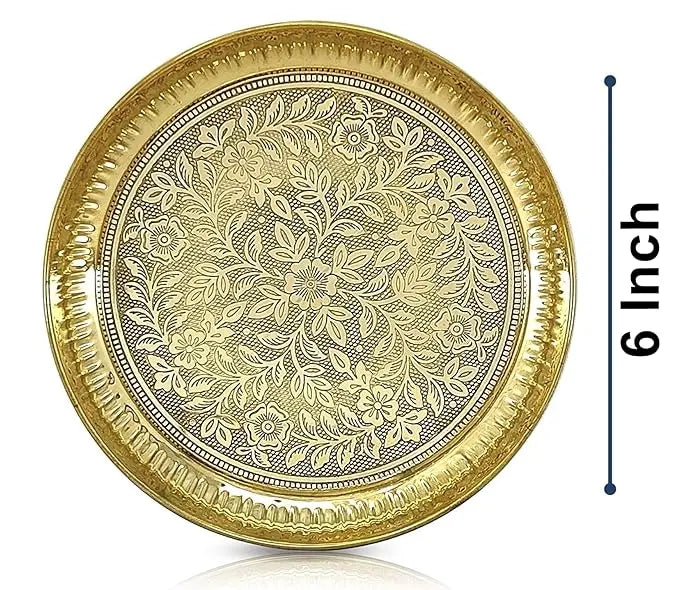 BENGALEN Brass Pooja Thali Set 6 Inch Puja Thali with Pital Plate Kalash Spoon Chandan Wati Dhup Dan Diya Ghanti Arti Thali for Diwali Home Office Mandir Wedding Return Gift Items - Mytrendzcart
