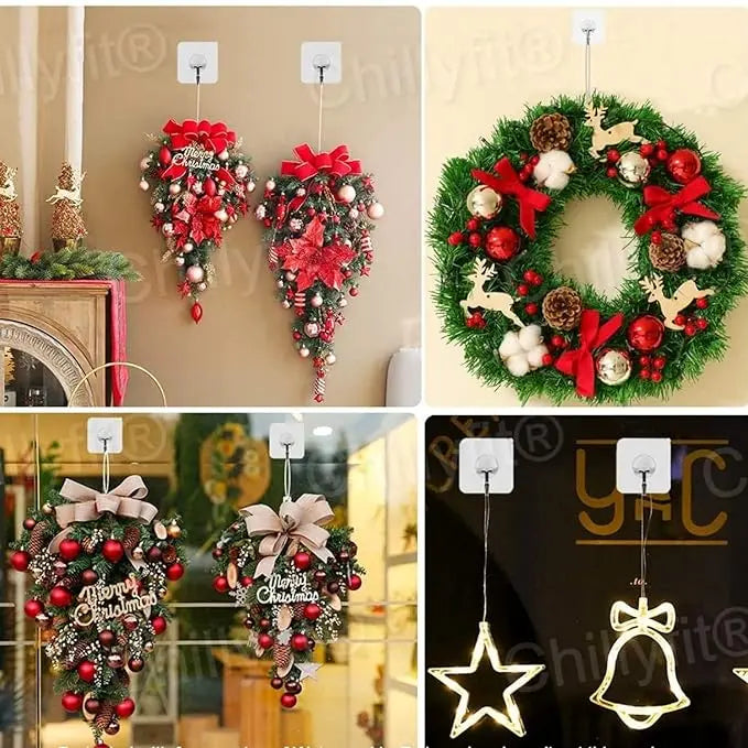 Chillyfit Wall Hooks for Hanging Strong, 10 Pack Adhesive Hooks for Wall Heavy Duty, Wall hangings, Kitchen Accessories Items, Clothes Hanging, Stainless Steel, Transparent - Mytrendzcart