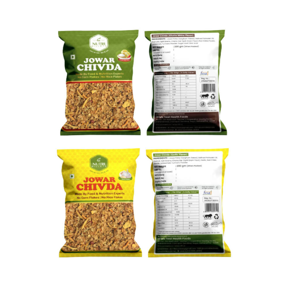 NutriMillets Jowar Flakes Chivda Combo - Garlic Flavor + Khatta Mitha Flavor - Mytrendzcart
