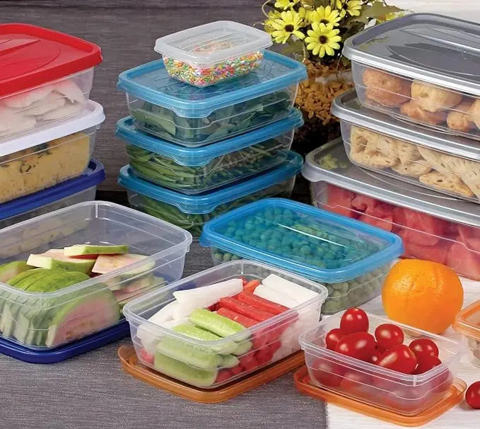 Dialust Rectangular Plastic Food Storage Container with Air Tight Lid Kitchen Container Meat Box Fridge and Freezer Storage Boxes Bowl - 225ml, 325ml, 650ml, 1250ml, 2200ml, 3500ml, 6 Pcs, Clear - Mytrendzcart