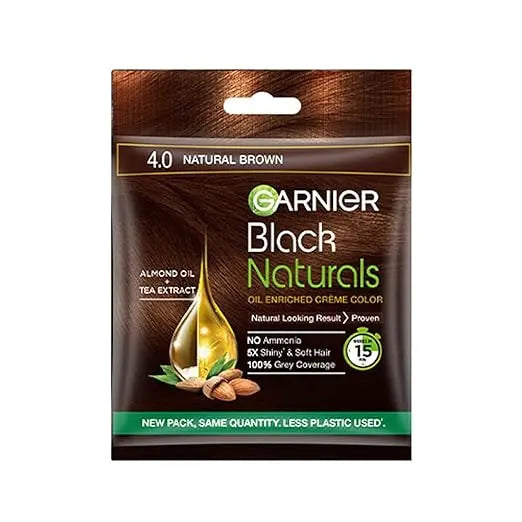 Garnier, Hair Colouring Crème, 100% Grey Coverage, Softening and Increased Shine, Black Naturals, 4.0 Natural Brown, 20g + 20ml - Mytrendzcart