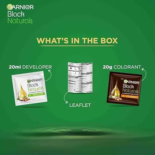 Garnier, Hair Colouring Crème, 100% Grey Coverage, Softening and Increased Shine, Black Naturals, 4.0 Natural Brown, 20g + 20ml - Mytrendzcart