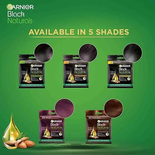 Garnier, Hair Colouring Crème, 100% Grey Coverage, Softening and Increased Shine, Black Naturals, 4.0 Natural Brown, 20g + 20ml - Mytrendzcart