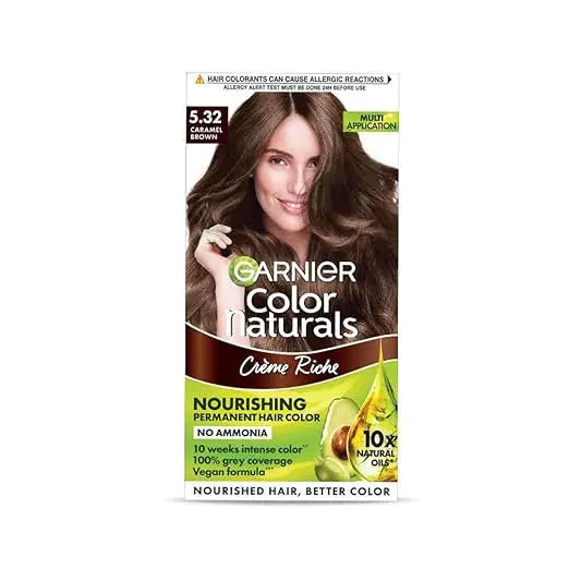 Garnier, Hair Colouring Creme, Long-lasting Colour, Smoothness & Shine, Color Naturals, Shade: 5.32 Caramel Brown, 70ml + 60g - Mytrendzcart