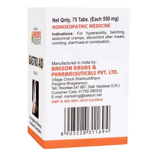 Bakson's Homeopathy Gastro Aid Tablets -75 Tablets Mytrendzcart