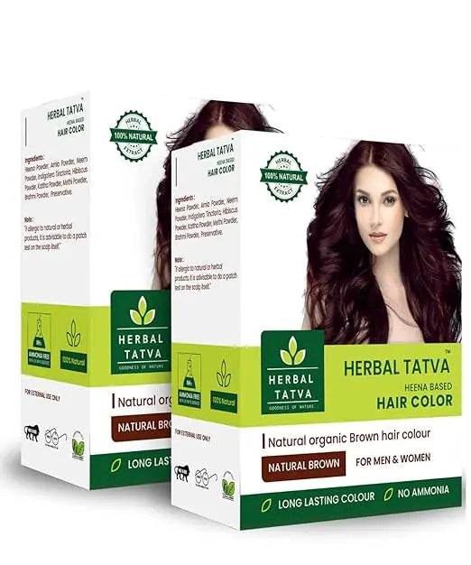 Herbal Tatva Natural Brown Hair Colour Powder 200g - 100% organic Henna Based Brown Hair Color | Long Lasting, Without Chemicals & NO AMMONIA - Mytrendzcart