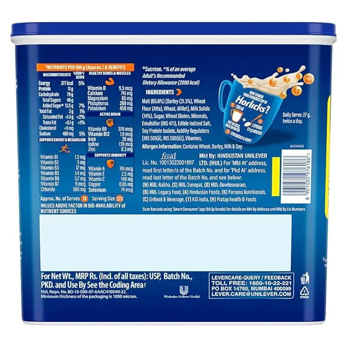 Horlicks Health & Nutrition Drink for Kids, 2kg Refill Container | Classic Malt Flavor | Supports Immunity & Holistic Growth | Nutritious Health Drink - Mytrendzcart