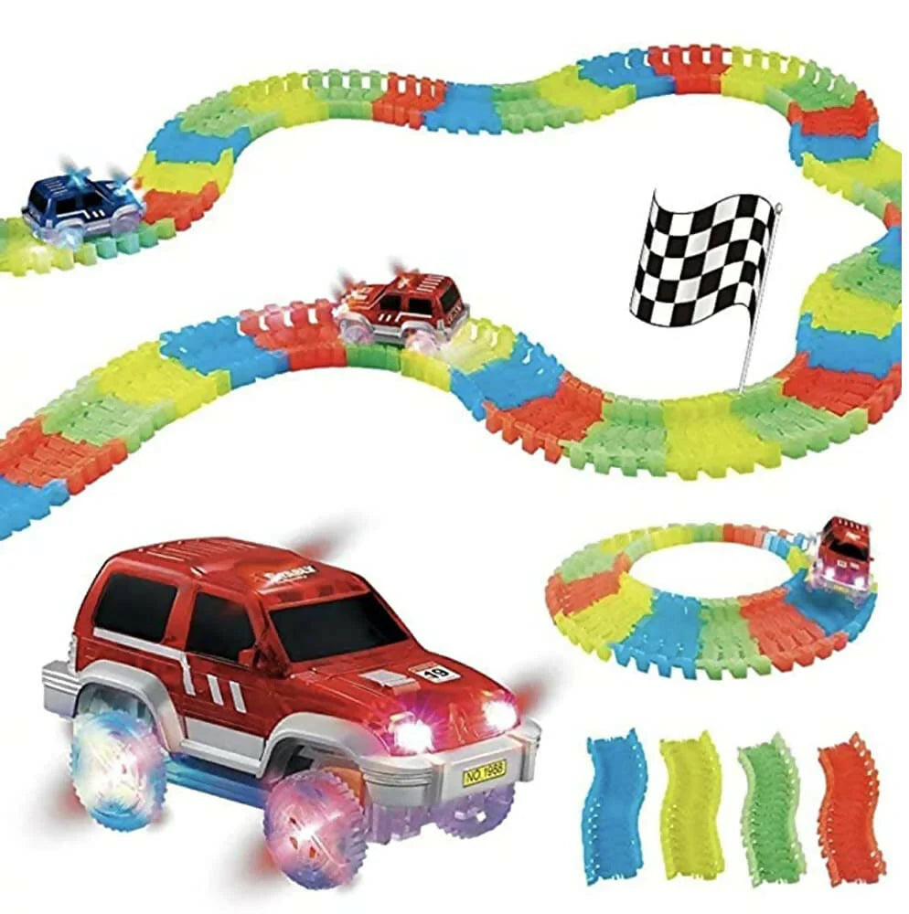 Kipa 2 Magic Race car with 238 Bend Flex and Glow Tracks, Plastic Magic 14 Feet Long Flexible Tracks Car Play Set for Kids (Multi Color) Mytrendzcart