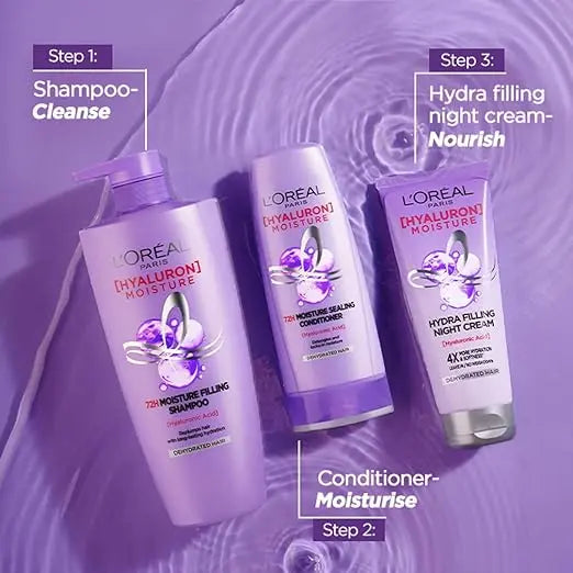 L'Oreal Paris Moisture Filling Shampoo, With Hyaluronic Acid, For Dry & Dehydrated Hair, Adds Shine & Bounce, Hyaluron Moisture 72H, 650ml - Mytrendzcart