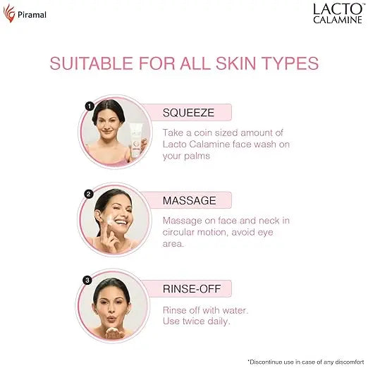 Lacto Calamine Face Wash For Oily Skin |100ml each- Pack of 2 | Kaolin Clay, Niacinamide & Vitamin E | Facewash Reduces Excess Oil, Controls Pimples, Blackheads & Whiteheads |Face wash For Women & Men - Mytrendzcart
