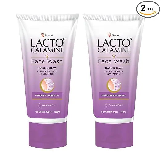 Lacto Calamine Face Wash For Oily Skin |100ml each- Pack of 2 | Kaolin Clay, Niacinamide & Vitamin E | Facewash Reduces Excess Oil, Controls Pimples, Blackheads & Whiteheads |Face wash For Women & Men - Mytrendzcart
