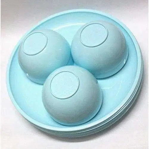 Microwave Safe & Unbreakable Round Full Plates with Bowl Pack of 6 Plates & 6 Bowl Set.- 12 Pieces - Aqua Blue Color - Mytrendzcart