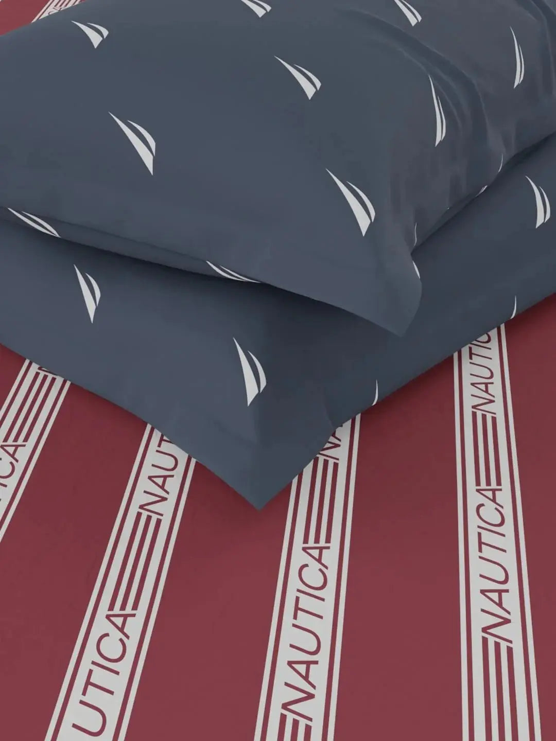 Nautica Noridge Red & White Printed Cotton 160 TC King Bedsheet with 2 Pillow Covers -Double King - Mytrendzcart