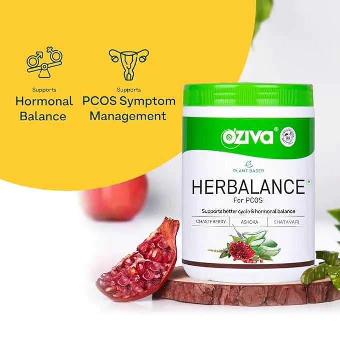 OZiva Plant Based HerBalance for PCOS Supplements for Women 250g, with Myo-Inositol, ChasteBerry, Shatavari, PCOS Supplements for Women Promoting Better Cycle & Hormonal Balance - Mytrendzcart