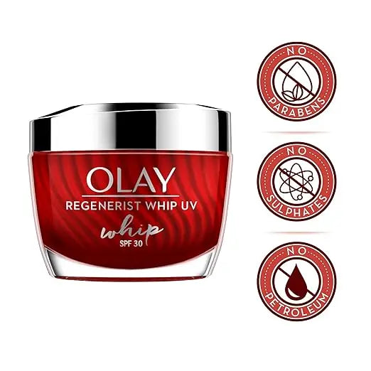 Olay Regenerist Whip Cream with SPF30 | Ultra Lightweight | Hydrated, Plump, Bouncy Skin | With Hyaluronic Acid, Niacinamide and Peptides | Normal, Oily, Dry, Combination Skin | 50g - Mytrendzcart