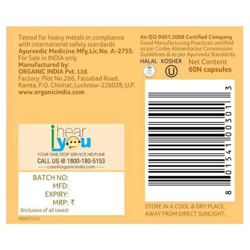 Organic India Turmeric Formula 60 Cap - Mytrendzcart