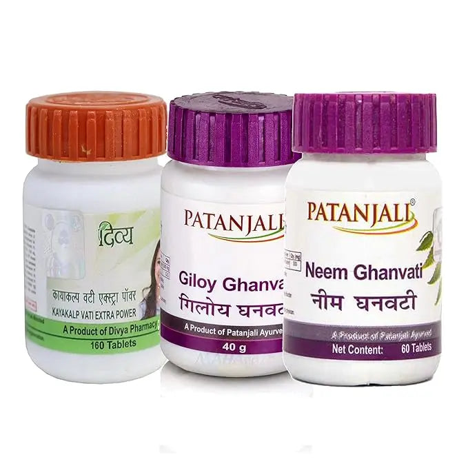 Patanjali Combo- Divya Kayakalp vati extra power + Giloy Ghan Vati+ Neem Ghan Vati - Mytrendzcart
