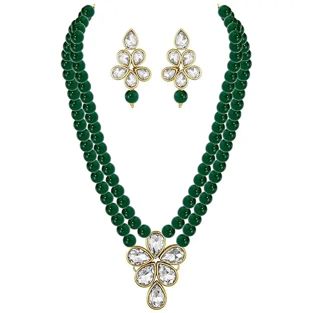 Peora Gold Plated Crystal Pearl Long Necklace with Drop Earrings Traditional Ethnic Jewellery Set for Women Girls - Mytrendzcart