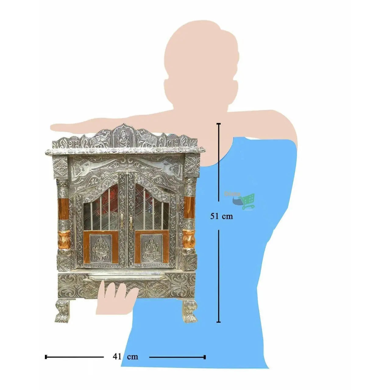 Silver Coated and Copper 2 Door Open Pooja Mandir / Pooja Mandiram Silver Coated and Copper - Mytrendzcart