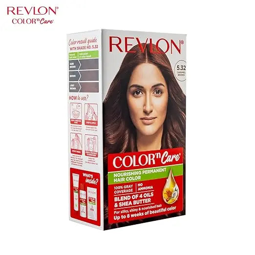 REVLON Color 'n Care NOURISHING PERMANENT HAIR COLOR - 5.32 Caramel Brown - Has essentials oils of Coconut Argan, Sunflower & Jojoba oil, along with shea butter - Mytrendzcart