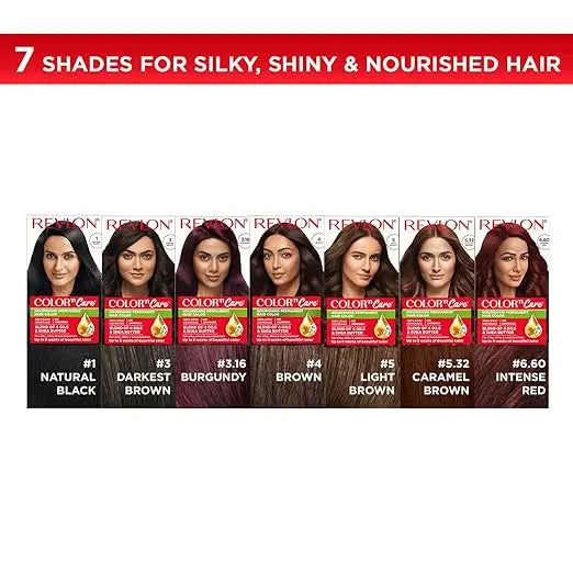 REVLON Color 'n Care NOURISHING PERMANENT HAIR COLOR - 5.32 Caramel Brown - Has essentials oils of Coconut Argan, Sunflower & Jojoba oil, along with shea butter - Mytrendzcart