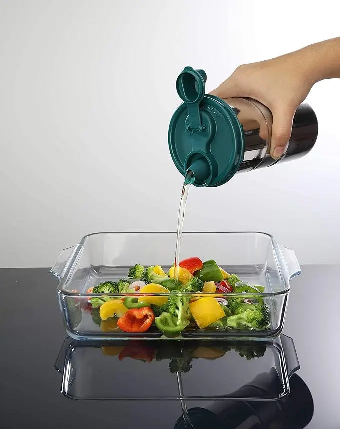 SignoraWare 650 ML Easy Flow Stainless Steel Oil Dispenser Bottle with Lid and Cap | Air-Tight Spill-Proof | Food Grade Pourer Drizzler (Forest Green, Set of 1 | 650ml) - Mytrendzcart
