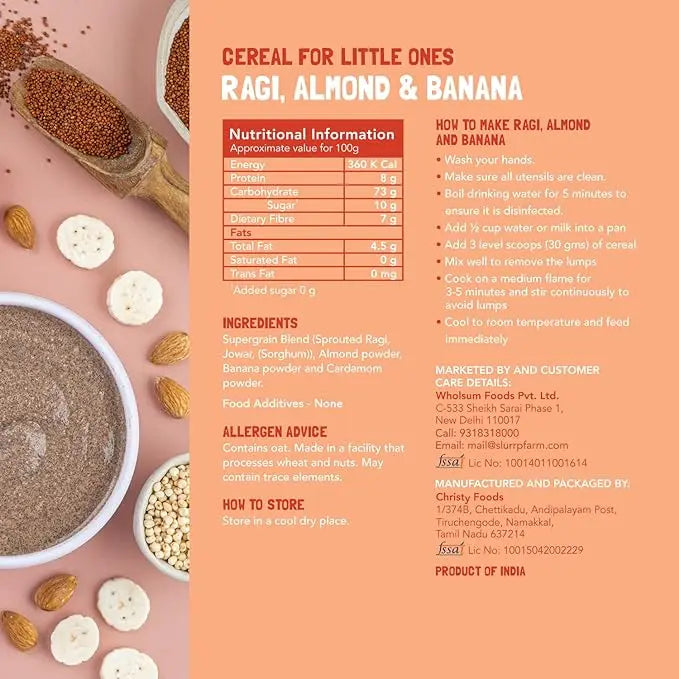 Slurrp Farm Ragi Trial Pack Combo, No Sugar No Salt, Rich in Calcium, Easy for Digestion, 50g each (Pack of 4) - Mytrendzcart